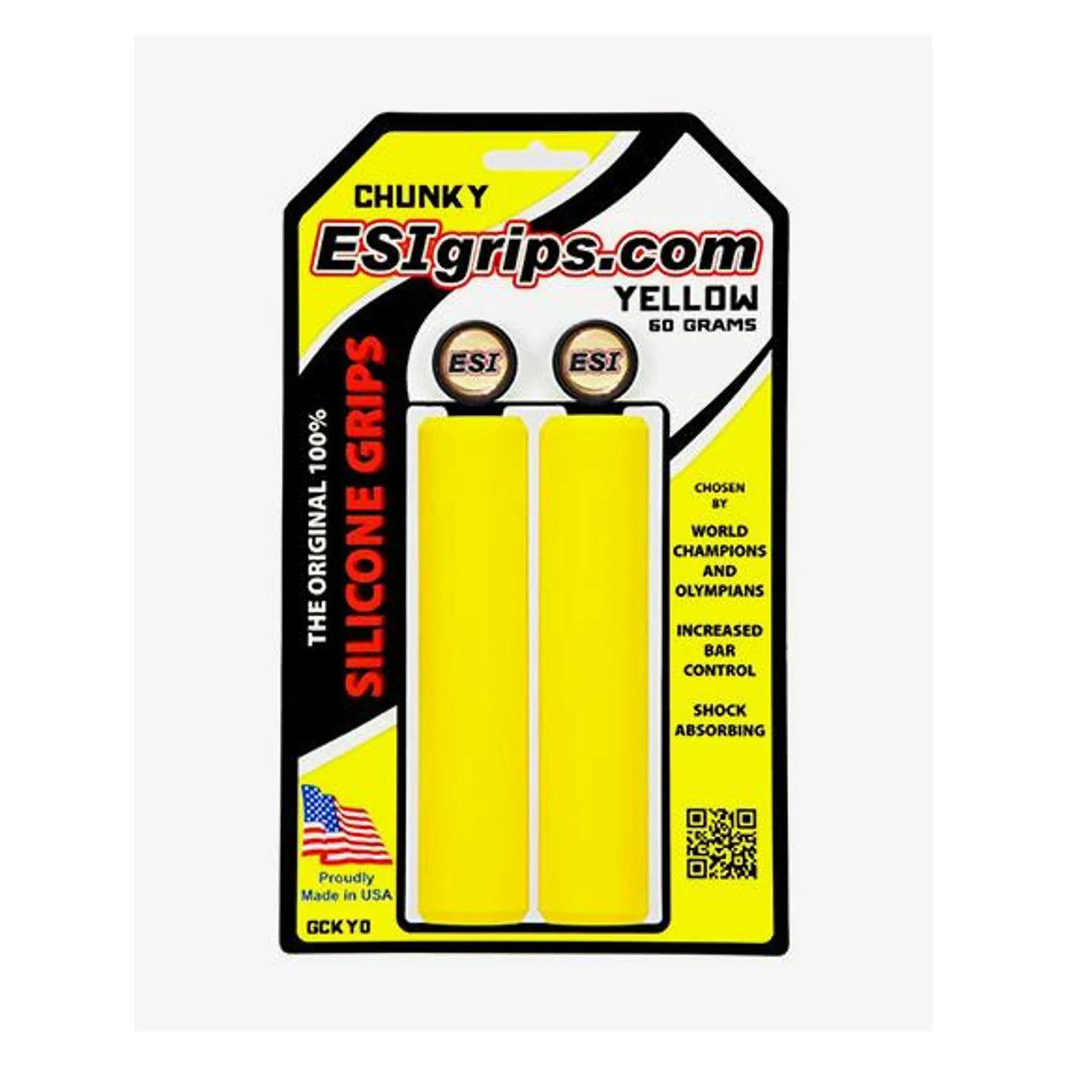 Puños ESI Grips Chunky de silicona en color amarillo (blíster)