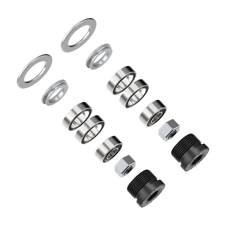 Set cojinetes Favero Assioma DUO/UNO: cojinetes, tuercas M6, guardagotas, end caps y arandelas